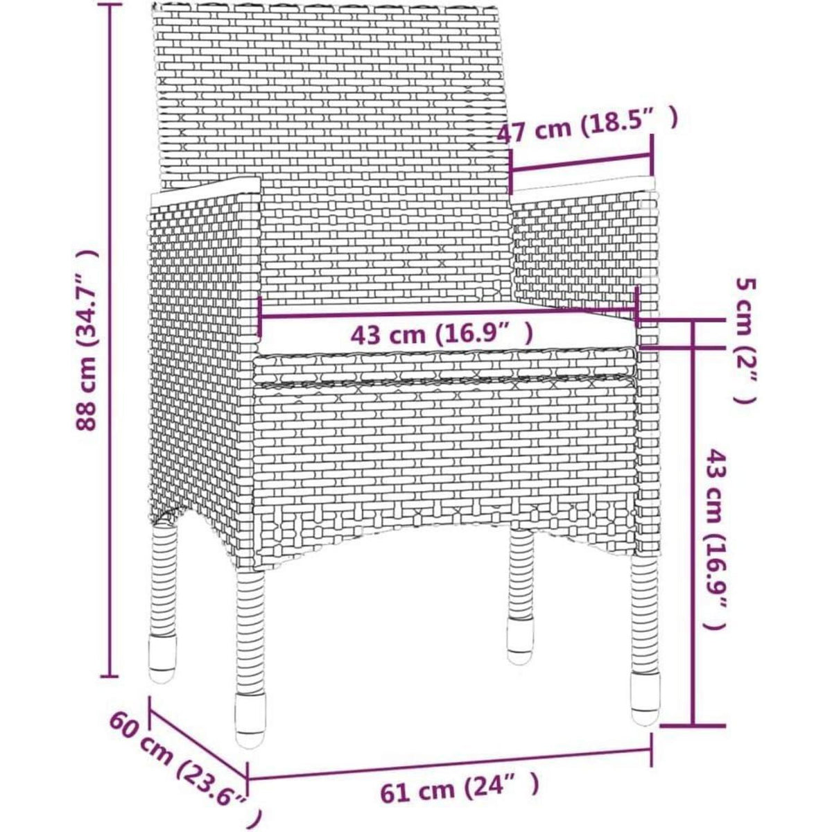 Gartenset 5-teilig Poly Rattan Grau mit Auflagen 90cm Tisch