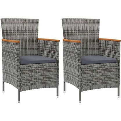 Gartenset 5-teilig Poly Rattan Grau mit Auflagen 90cm Tisch