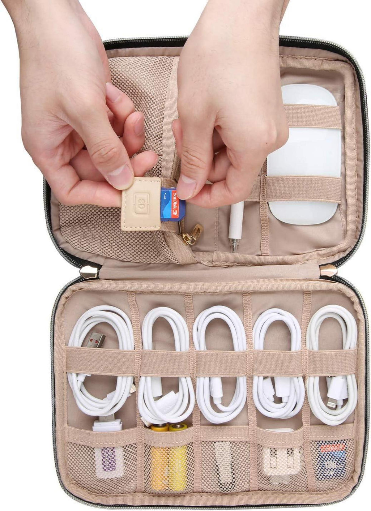 Elektronische Tasche für Reiseorganizer mit USB, SD, Powerbank - Blau