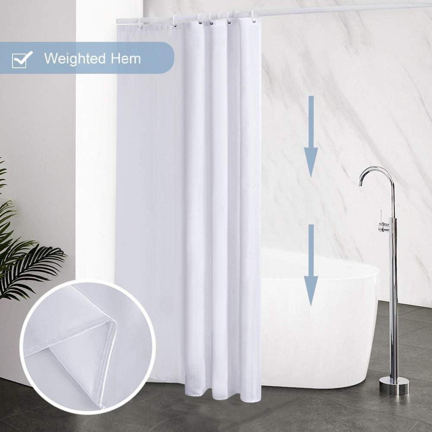 Furlinic Duschvorhang 120x180 Textil Badvorhang Polyester Stoff Weiß Schimmelresistent wasserabweisend waschbar 8 Duschvorhangringe