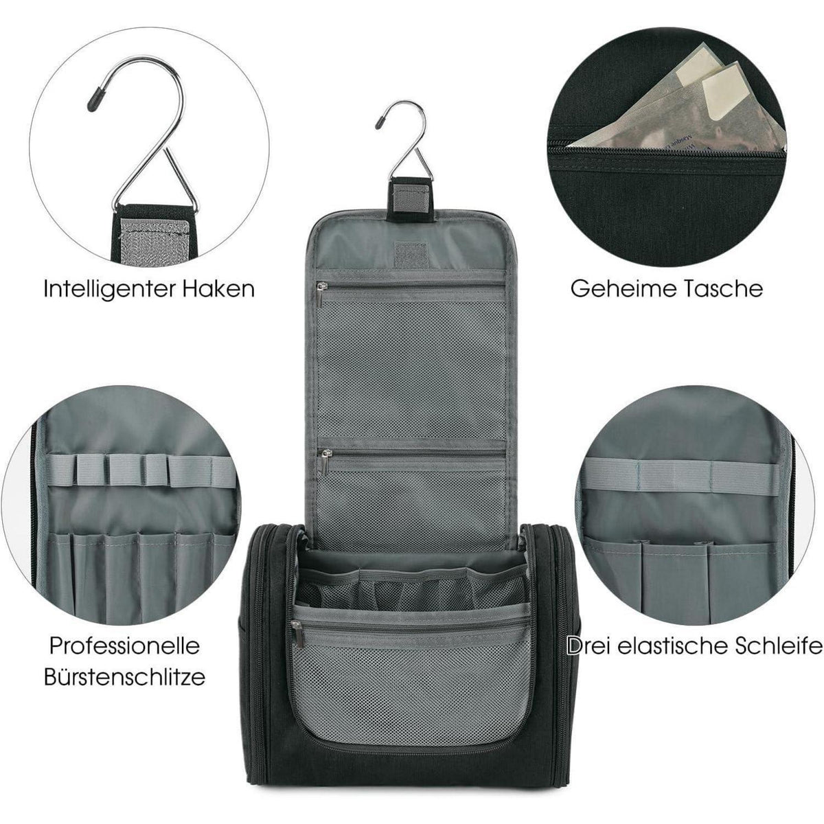 Aufhängbare Kulturtasche Groß mit vielen Fächern für Reisen