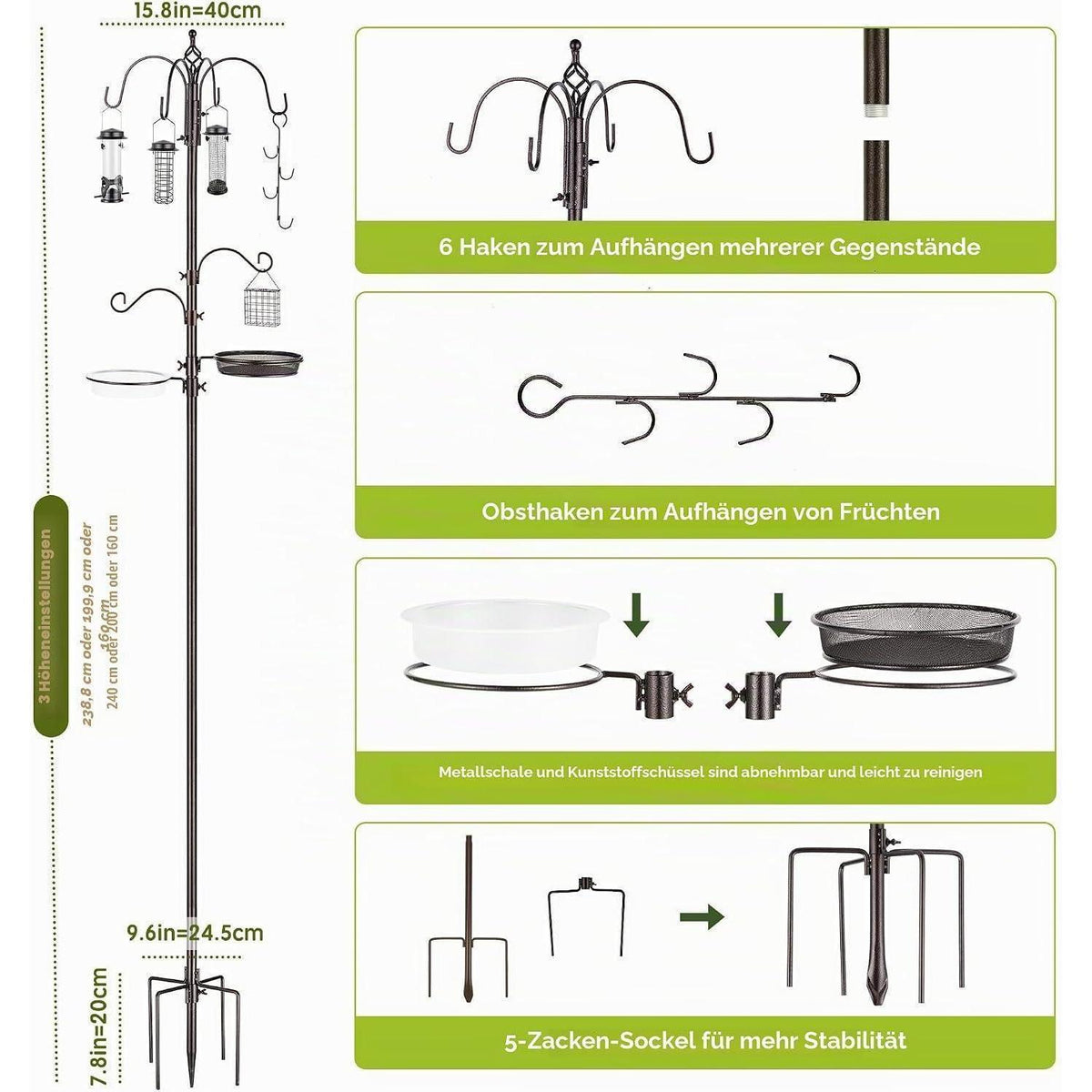 Vogel Futterstation Set mit Ständer – 238cm Höhenverstellbar