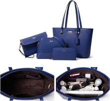 Damen Handtasche Tote Schulter Umhänge Geldbörse Set Blau