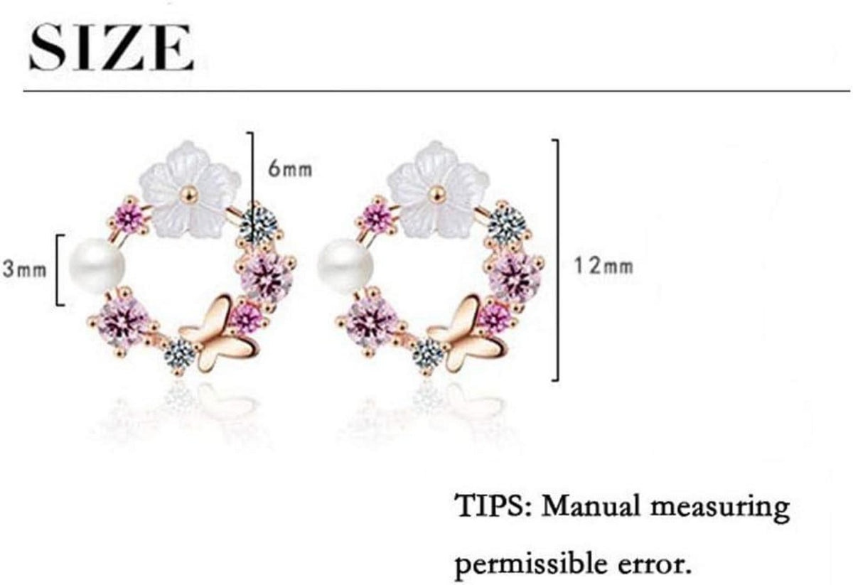 Silber Ohrstecker Zirkon Schmetterling Blumen Perle für Damen