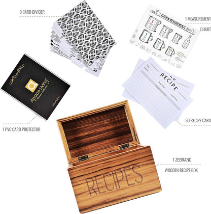 Vintage Holz Rezeptbox mit Karten und Trennwänden - Exklusive