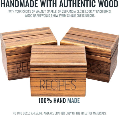 Holz Rezeptbox Vintage Style Karten 4x6 Trennwände 240 Karten Zebrano