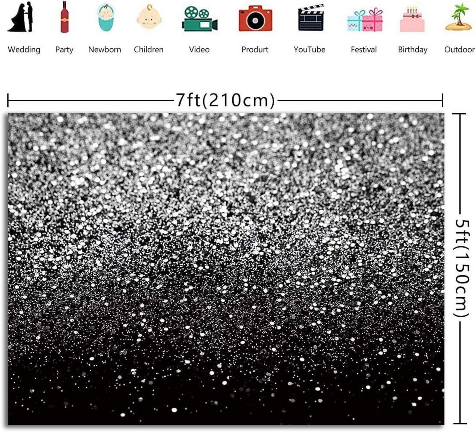 Ruini Silber Schwarz Glitzer Pailletten Fotohintergrund 210x150cm