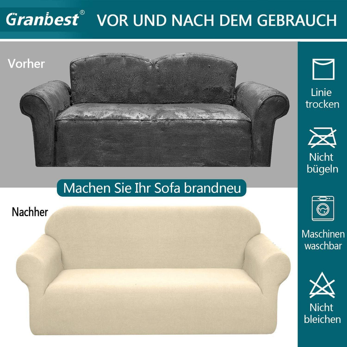 Stretch Sofabezug 2 Sitzer Beige – Wasserdicht & Elastisch