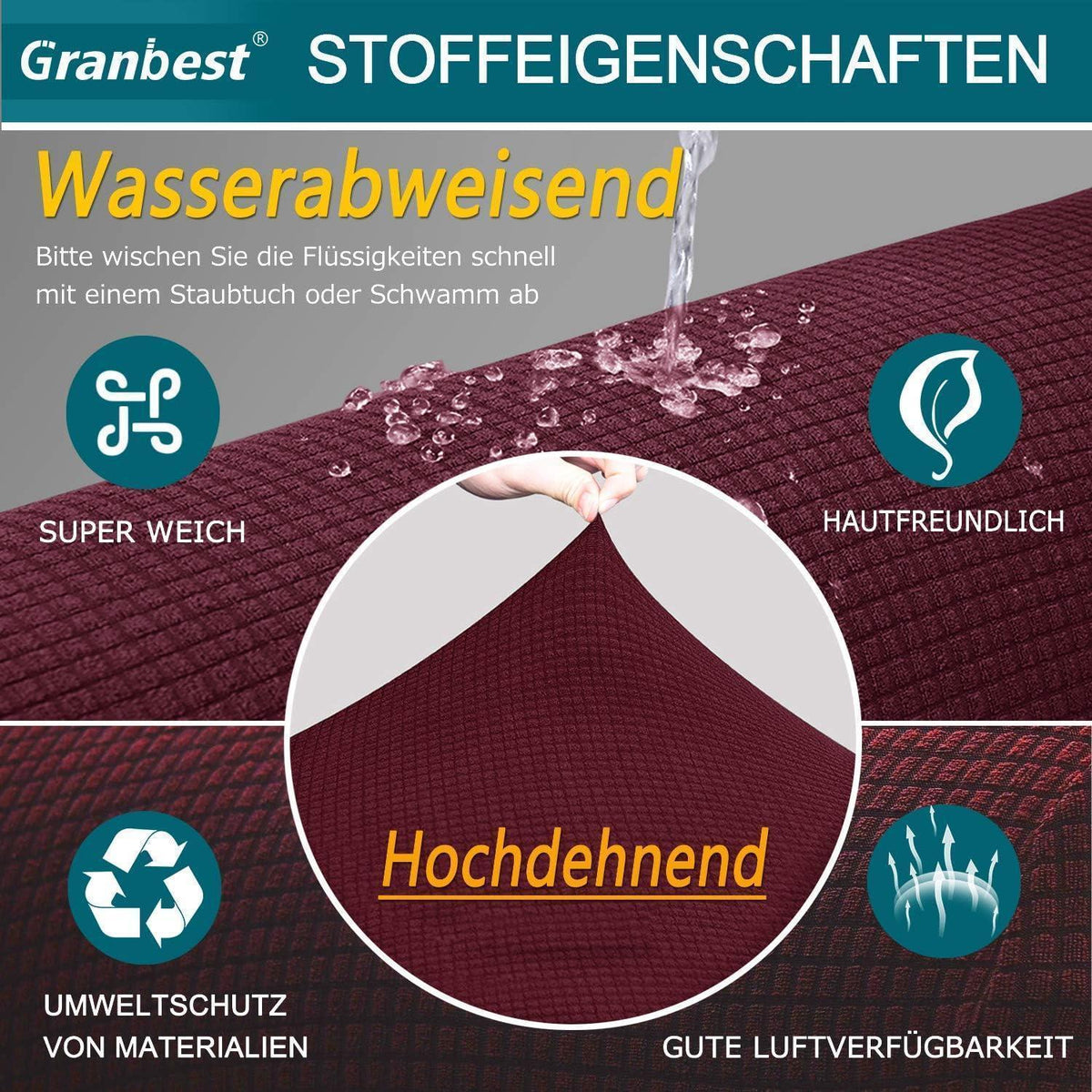 Stretch Sofabezug Wasserdicht – Weinrot, 1 Sitzer