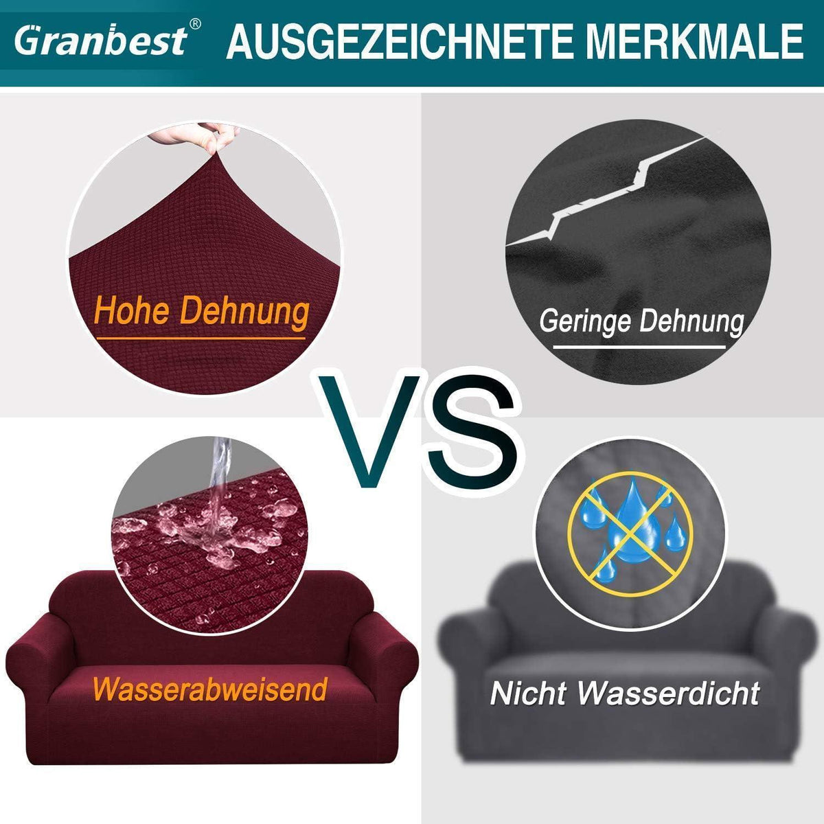 Stretch Sofabezug Wasserdicht – Weinrot, 1 Sitzer