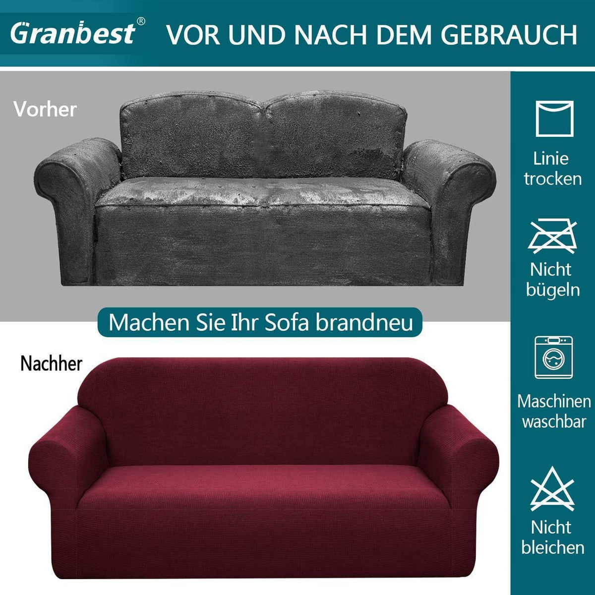 Stretch Sofabezug Wasserdicht – Weinrot, 1 Sitzer