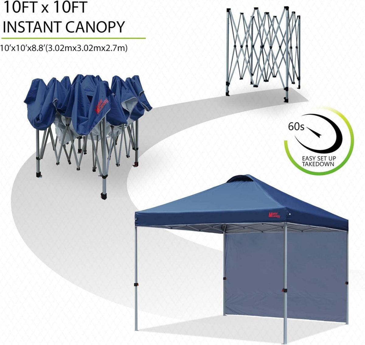 Pop-up Pavillon 3x3m mit Seitenwand marineblau & Zubehör
