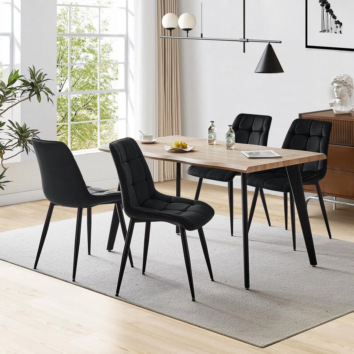 2 Esszimmerstühle Samt, gepolstert, Schwarz