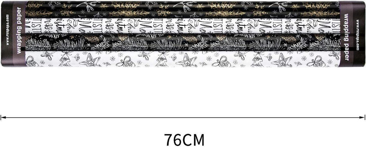 Weihnachtsgeschenkpapier Schwarz-Weiß Design 4 Rollen 76x305cm