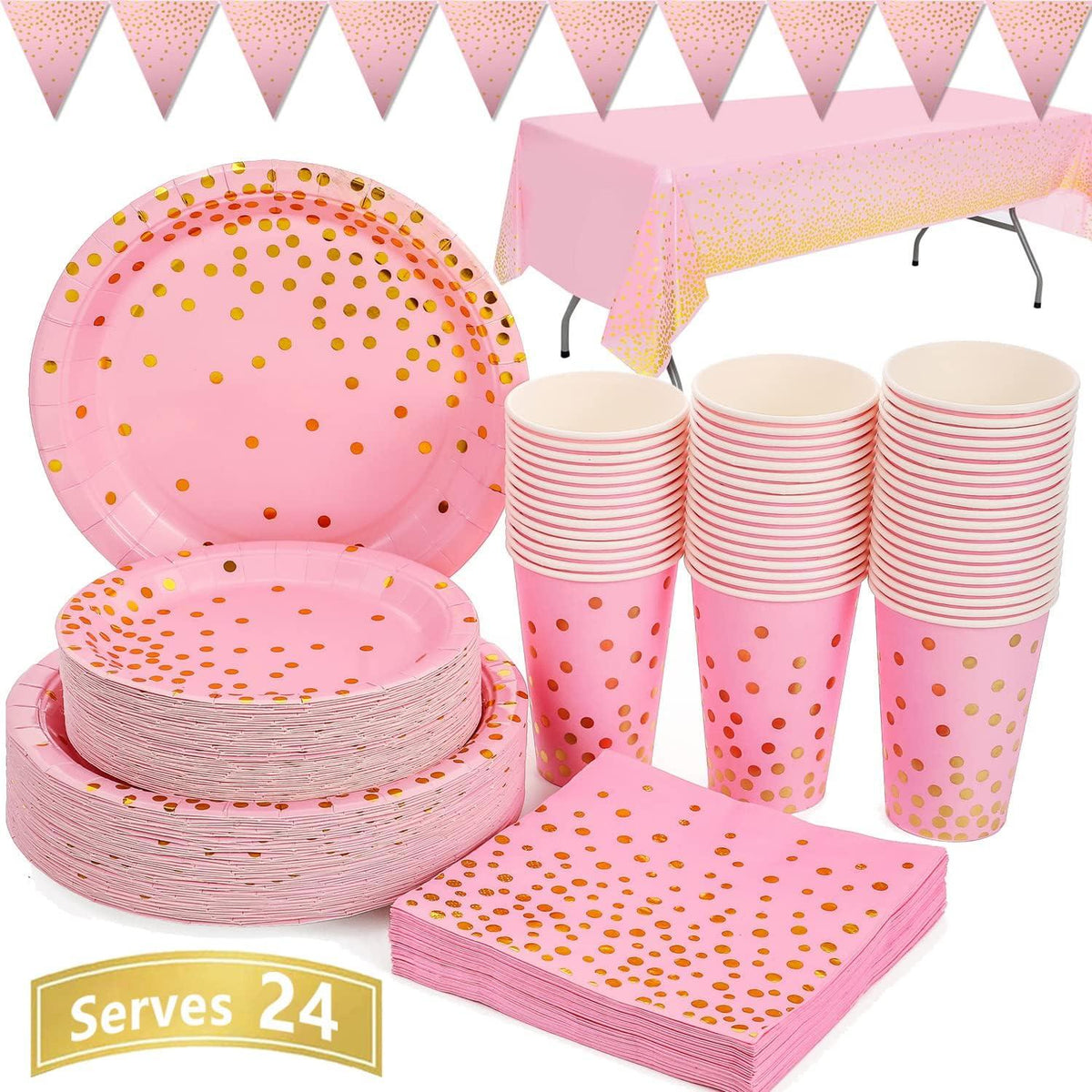 Rosa Gold Partygeschirr Set 99-teilig Papierteller Servietten Becher