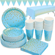 Blau Gold Partygeschirr Set 99 Stück Pappteller Servietten