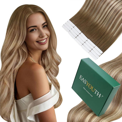 Echthaar Tape Extensions Braun Ombre 35cm - Natürliche Verlängerung