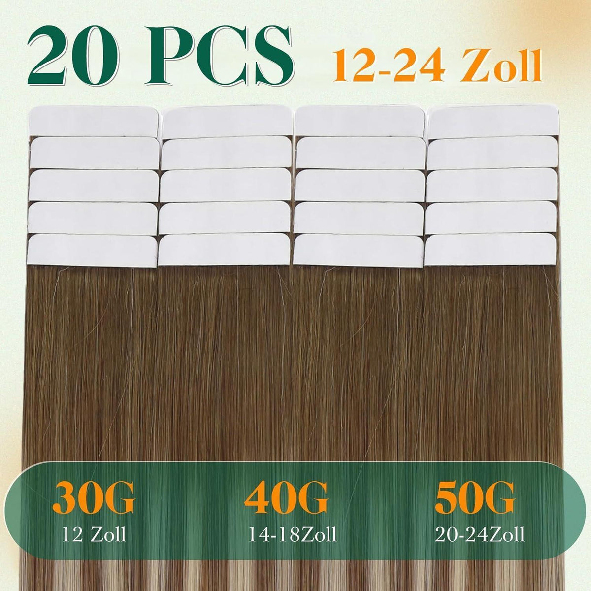 Echthaar Tape Extensions Braun Ombre 35cm - Natürliche Verlängerung