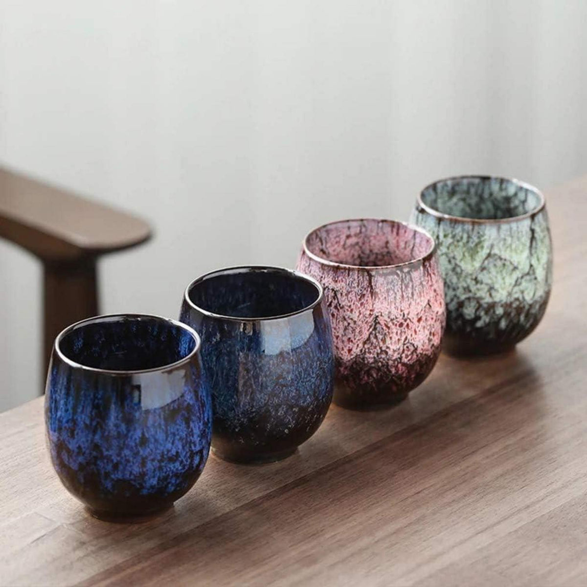 Japanische Keramik Teetassen Set handgefertigt 4er flammglasiert Geschenkbox