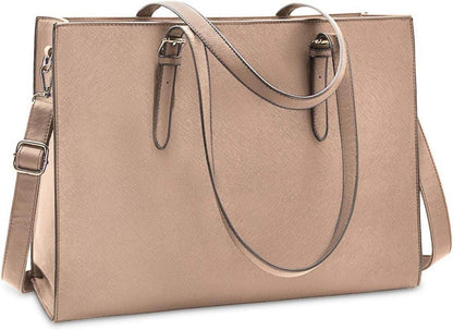 Handtasche Damen Schwarz Leder Umhängetasche Laptop Schule 15.6 Zoll