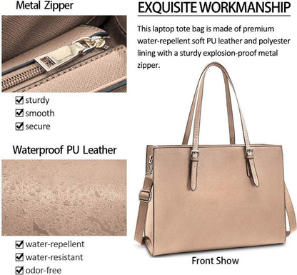 Große Damen Handtasche Schwarz Leder 15.6 Zoll Laptop