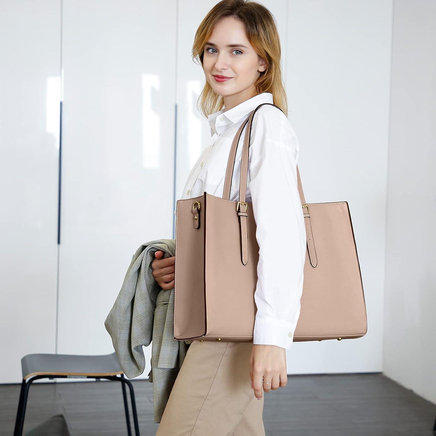 Handtasche Damen Schwarz Groß Leder Umhängetasche 15.6 Zoll NUBILY