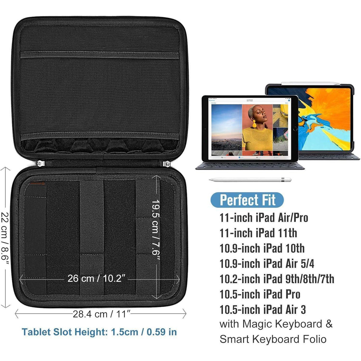 Tablet Tasche mit Organizer für 11 Zoll Geräte - Schwarz