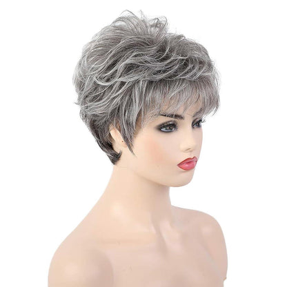 Graue Lockenperücke Kurz Damen Echthaar Perücke Pixie Cut
