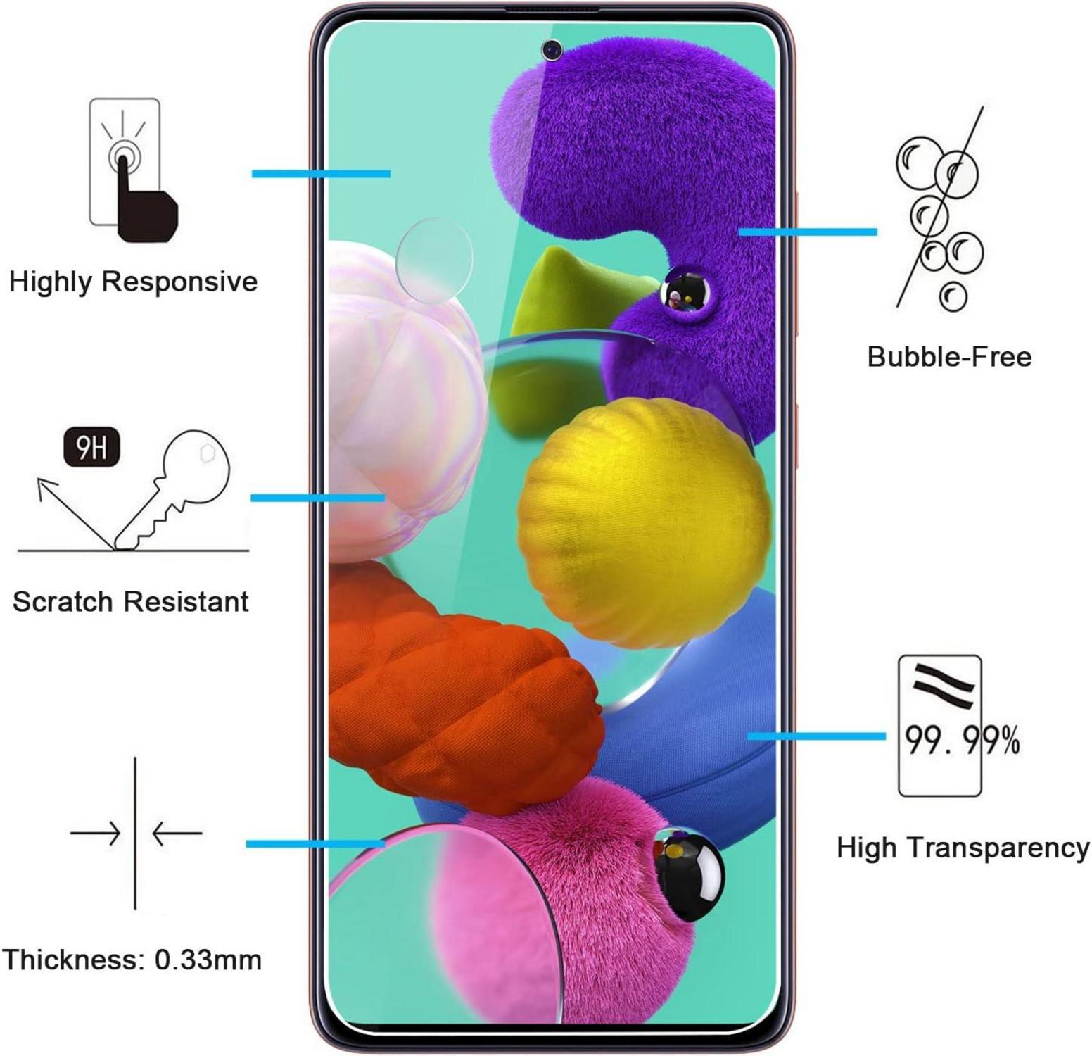 Panzer Schutz Glas Samsung Galaxy A51 3 Stück 9H Härte