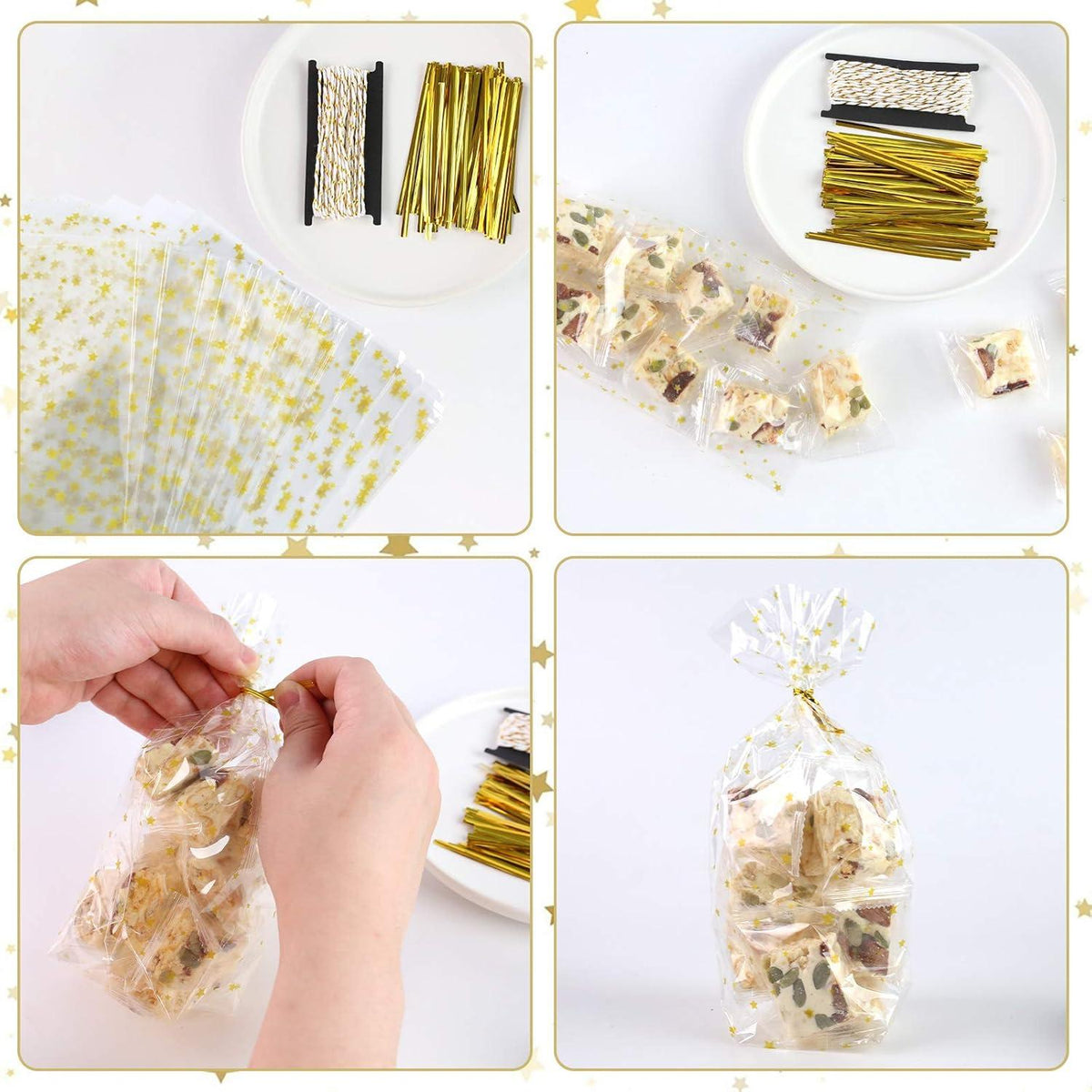 100x Weihnachtsstern Plätzchentüten Goldband & Schnur