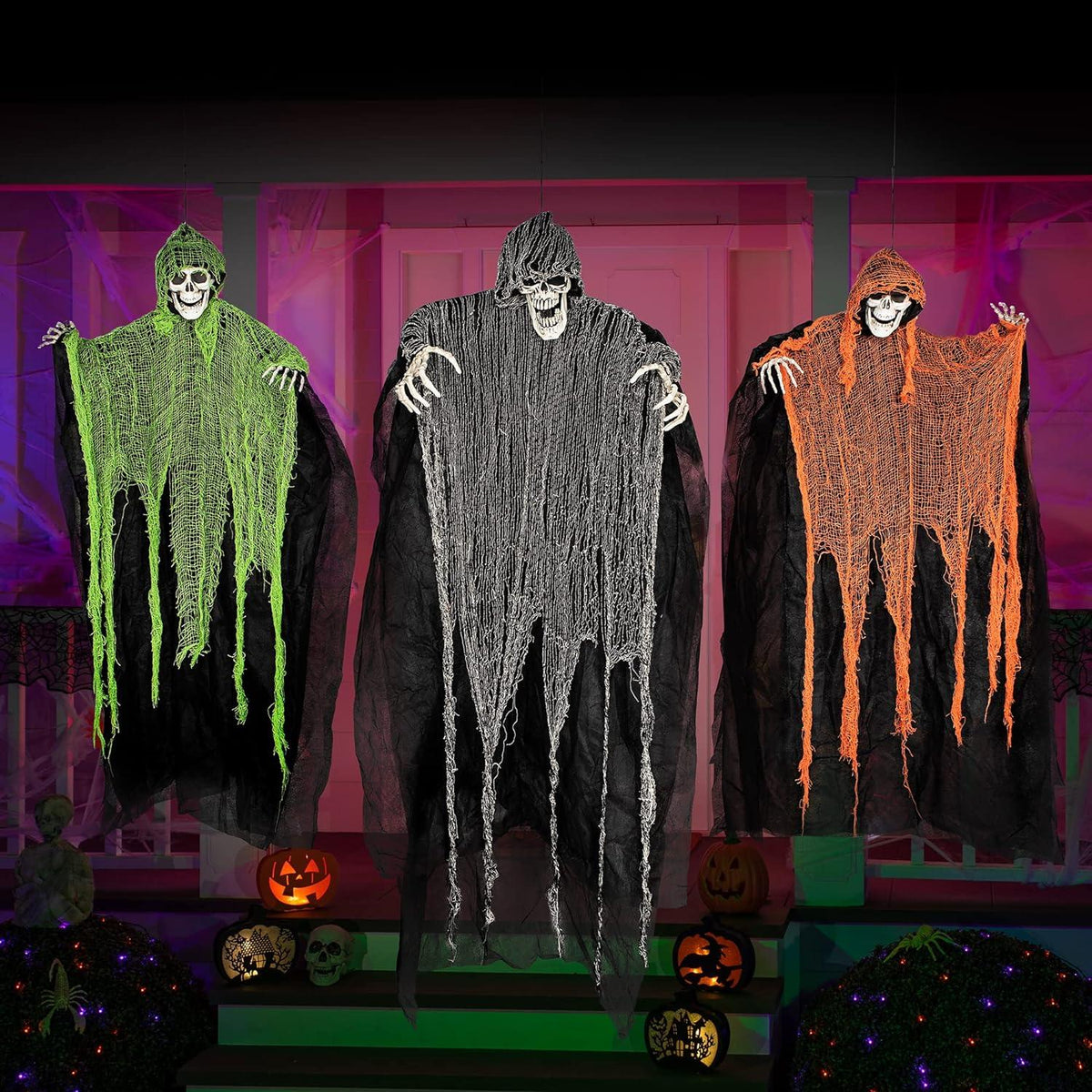Halloween-Sensenmänner 3er Set 134,6 cm + 80 x 2 cm, Geister-Deko