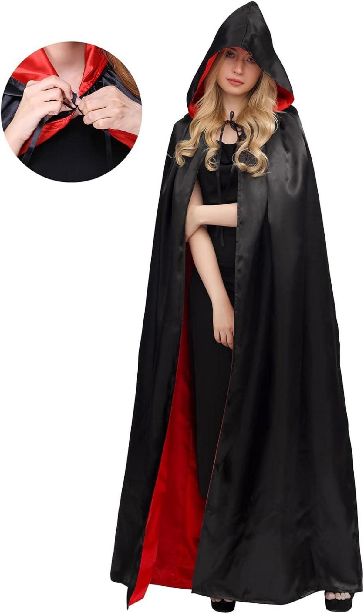 Schwarzer und Roter Kapuzenumhang für Halloween Vampir Kostüm