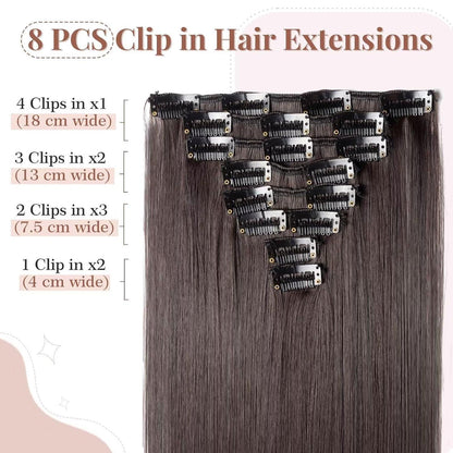 Dunkelbraune Clip-in Haarverlängerung – 66cm, 140g, 8 Tressen
