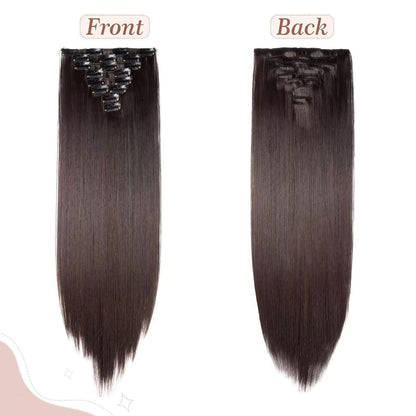 Dunkelbraune Clip-in Haarverlängerung – 66cm, 140g, 8 Tressen