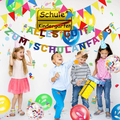 Einschulung Deko Set - Girlande Wimpel Luftballon Konfetti