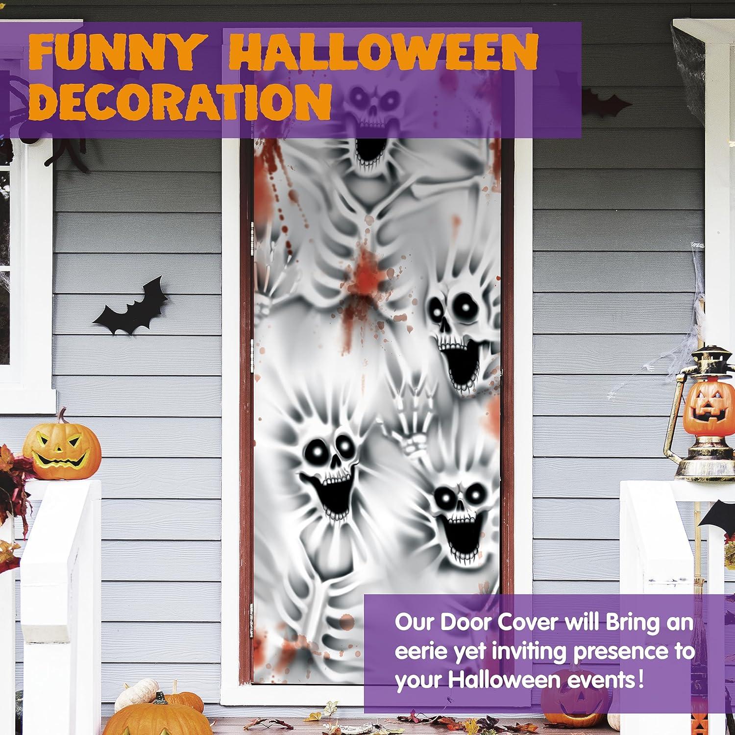 3D-Gruselige Skelett-Türabdeckung für Halloween Dekoration 76,2x182,9