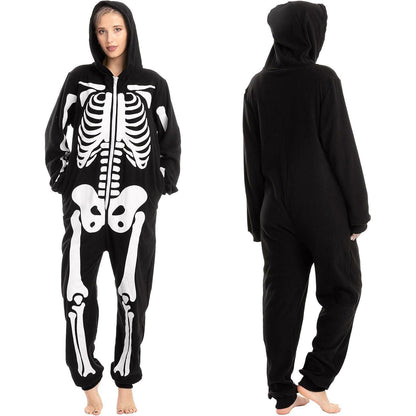 Halloween Skelett Unisex Onesie Pyjama Erwachsene Schwarz