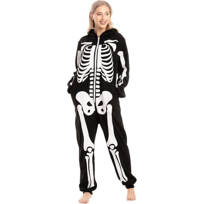 Halloween Skelett Unisex Onesie Pyjama Erwachsene Schwarz