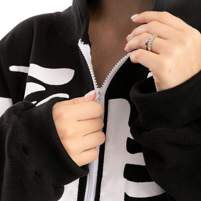 Halloween Skelett Unisex Onesie Pyjama Erwachsene Schwarz