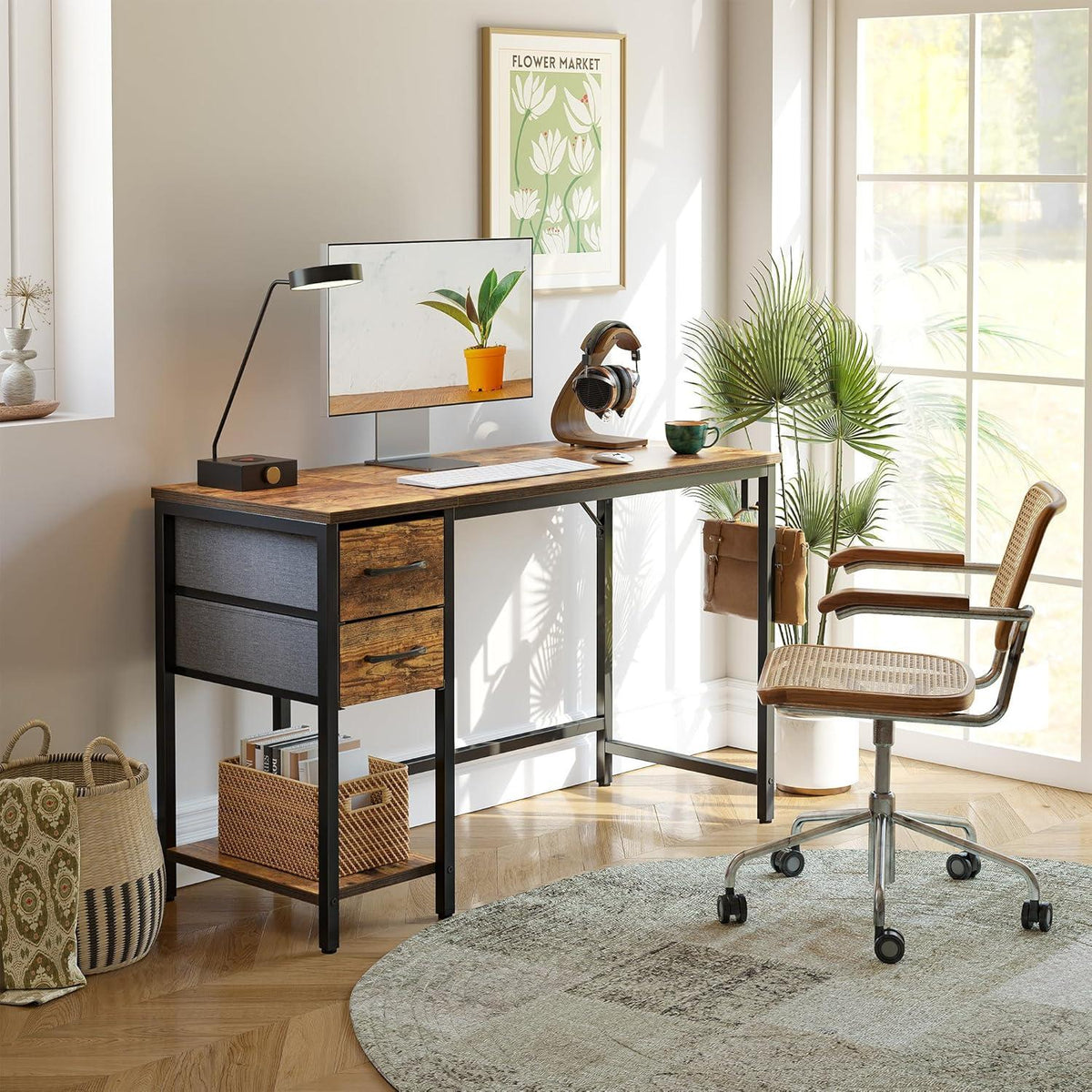 Cubiker Schreibtisch mit Regal und Schubladen 120 x 60 cm Rustikal Braun