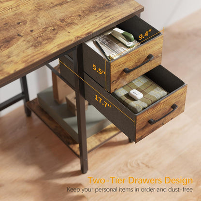 Schreibtisch mit Regal und 2 Schubladen, 120 x 60 cm, Industrie-Design