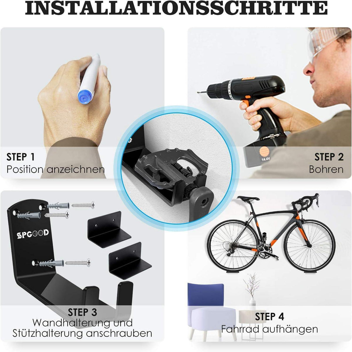 Fahrrad Wandhalterung 3-in-1 Aufhängung Stützwinkel 32KG Tragkraft