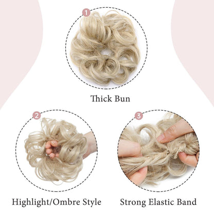 Welliges Haarverlängerung Dutt-Haargummi Aschblond Mix Bleichblond