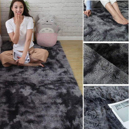 Weicher Großer Schlafzimmerteppich Anti-Rutsch Shaggy Teppich Schwarz Grau 120x200cm