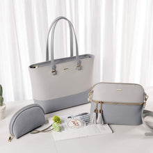 Große Damen Handtasche Set aus synthetischem Leder - Schwarz