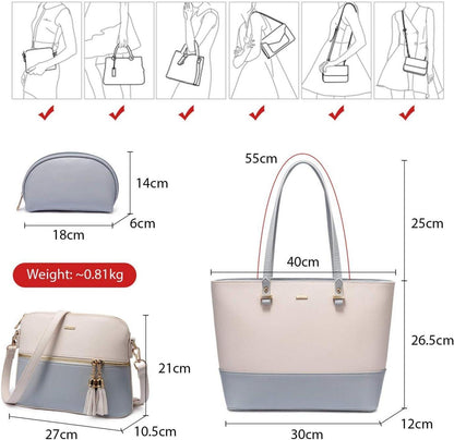Große Damen Handtasche Set Shopper Schultertasche Geldbörse LEDER
