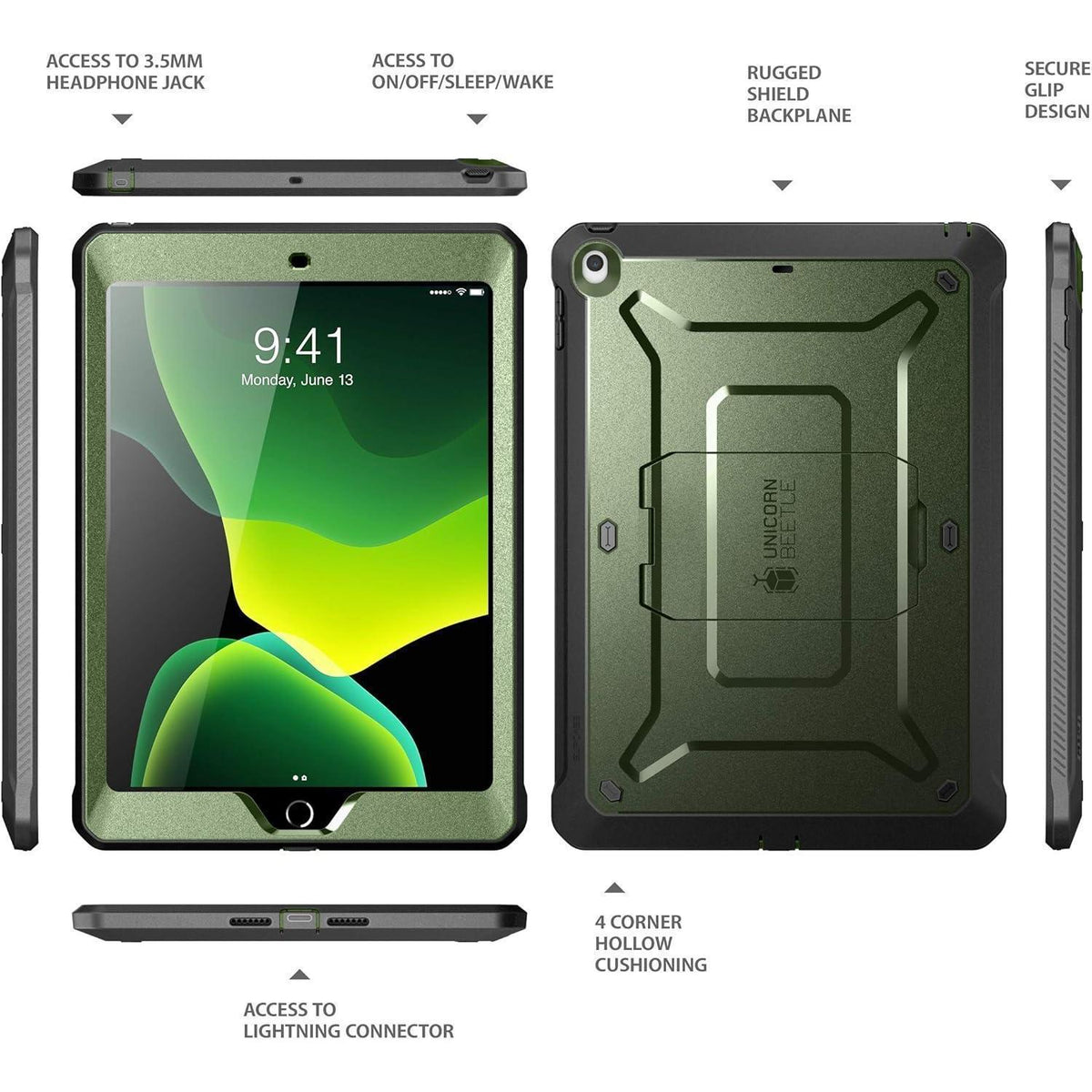 Schutzhülle für iPad 9./8./7. Gen. mit Ständer & Displayschutz Grün
