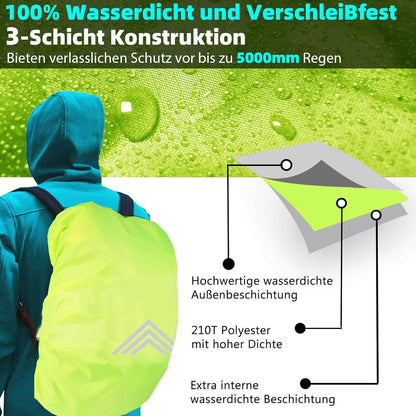 Regenschutz für Rucksäcke Schulranzen 50-65L Neon Gelb