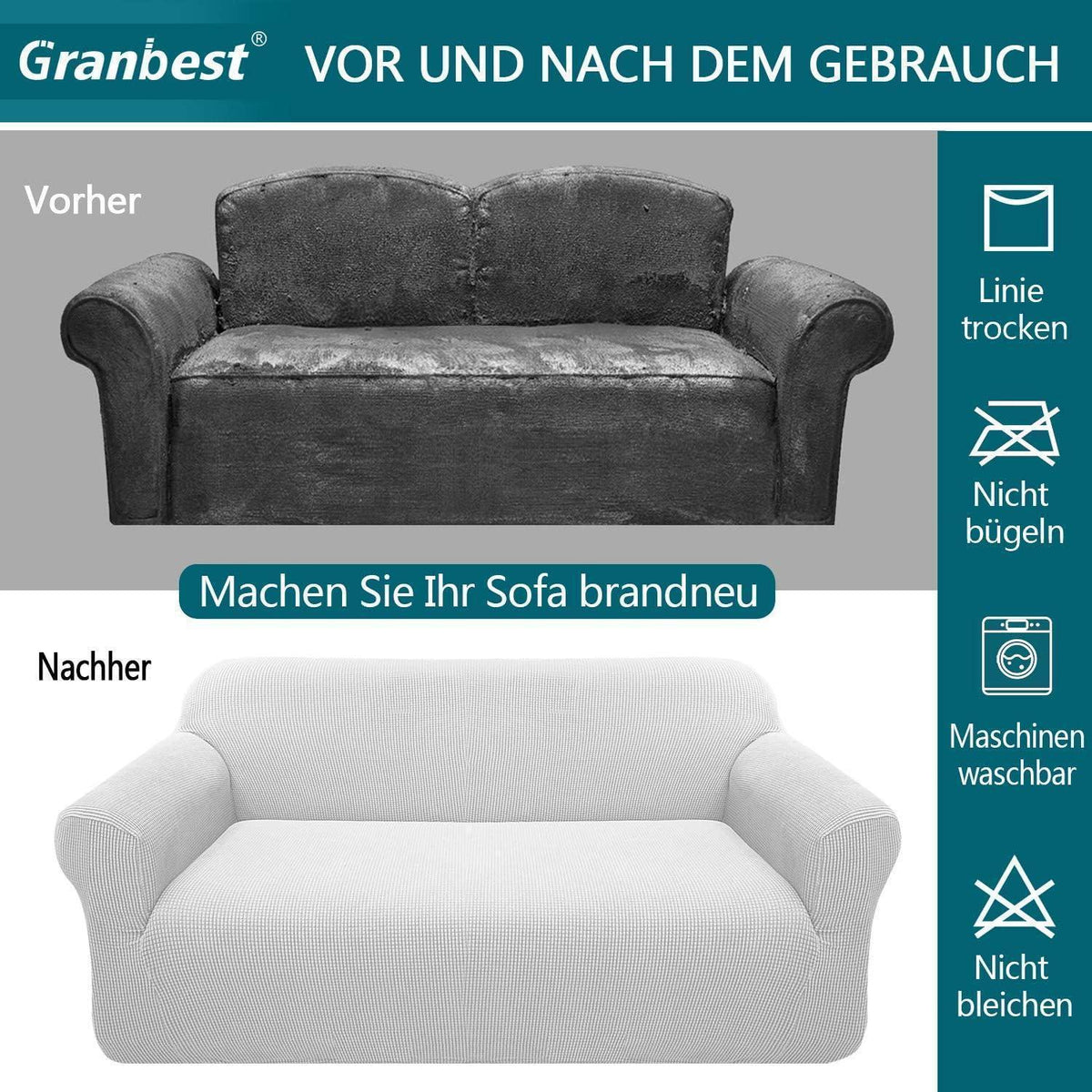 Elastischer Sofabezug 2-Sitzer Creme | Modern & Schutz für Wohnzimmer