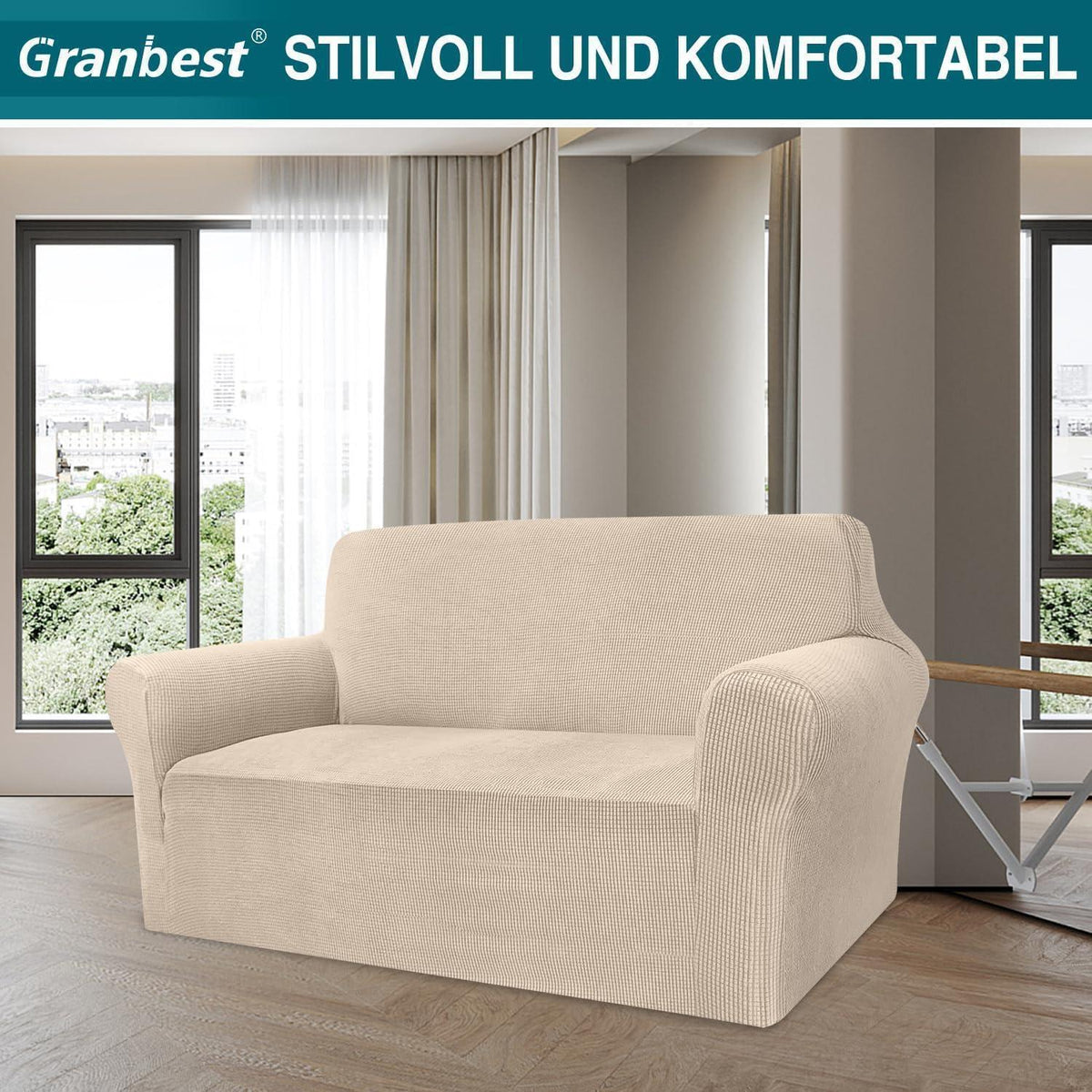 Elastischer Sofabezug 2-Sitzer Beige – Modern & Schutz für Ihr Sofa